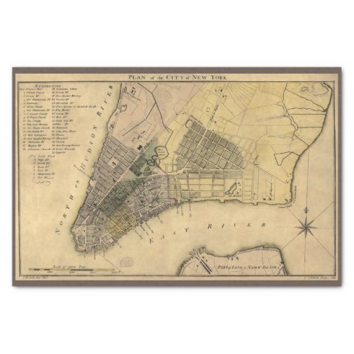 Vintage New York City Plan 1789 Restored Tissue Paper