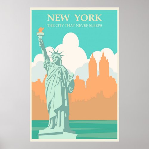 Vintage New York City Poster Lady Liberty Canvas P