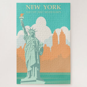 Vintage New York City Poster Lady Liberty Jigsaw Puzzle