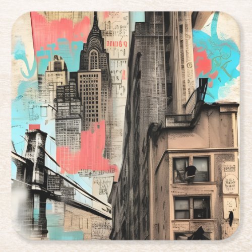 Vintage New York City Sketch Square Paper Coaster
