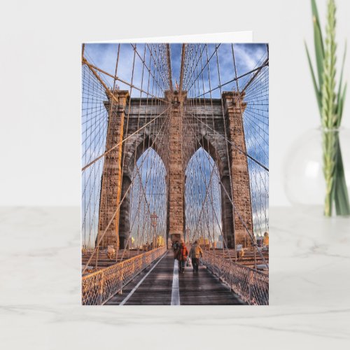 Vintage New York City Skyline Brooklyn Bridge Card