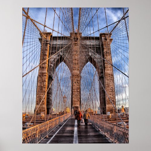 Vintage New York City Skyline Brooklyn Bridge Card Poster