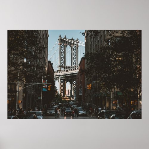 Vintage New York City Skyline Brooklyn Bridge Post Poster