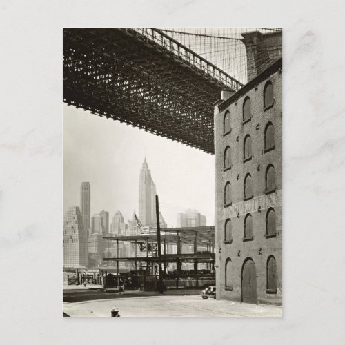 Vintage New York City Skyline Brooklyn Bridge Postcard