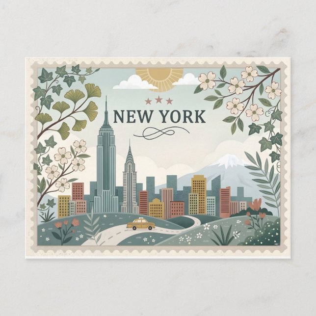 Vintage New York City Skyline Holiday Postcard (Front)