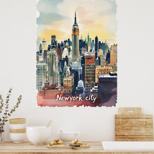 Vintage New York City Skyline   Modern Urban Poster