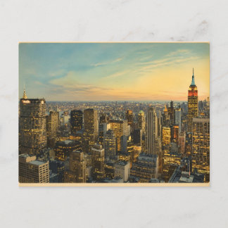 Vintage New York City Skyline Sunset Postcard
