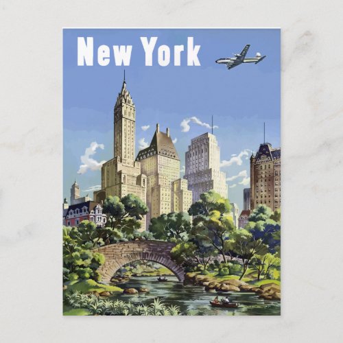 Vintage New York City Skyscrapers Air Travel Postcard