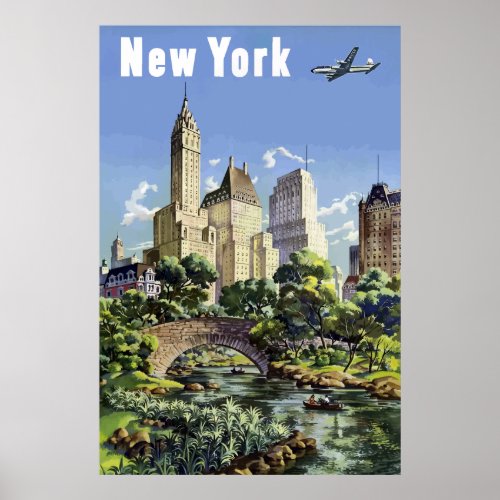 Vintage New York City Skyscrapers Air Travel Poster