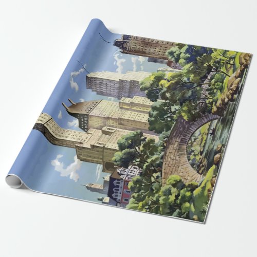 Vintage New York City Skyscrapers Air Travel Wrapping Paper