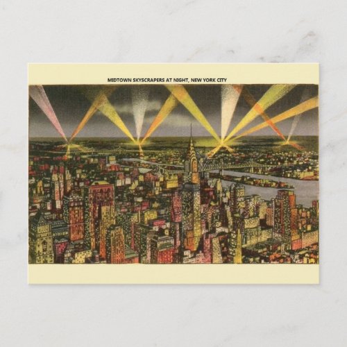 Vintage New York City Skyscrapers Postcard