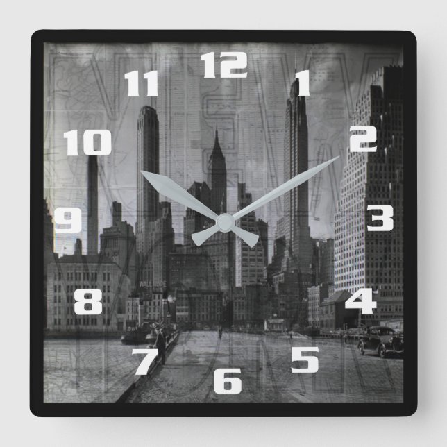 Vintage New York City Square Wall Clock (Front)