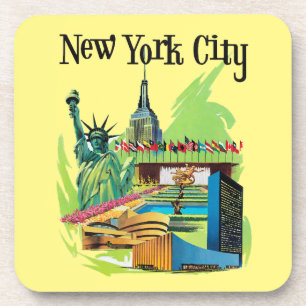 Vintage New york City statue of liberty Travel art Beverage Coaster