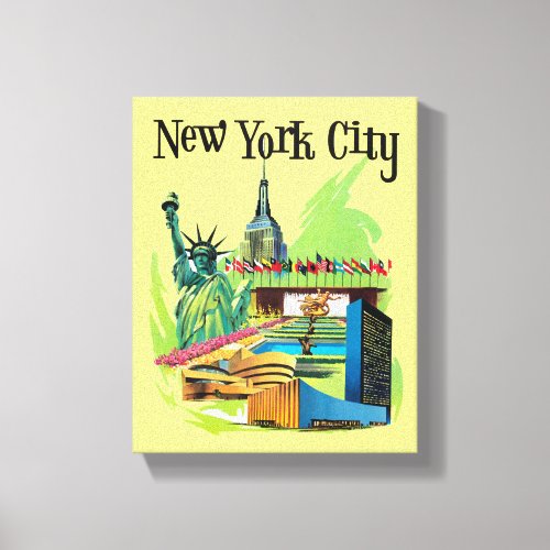 Vintage New york City statue of liberty Travel art Canvas Print