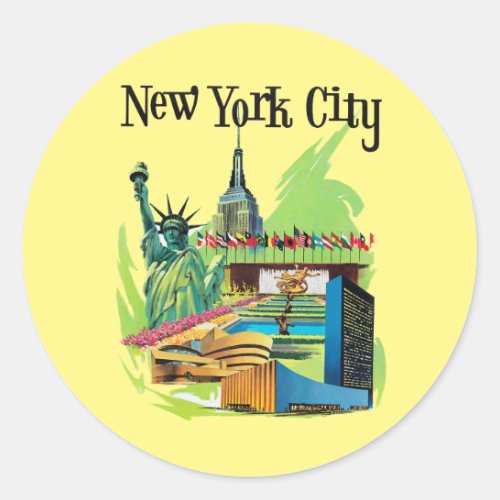 Vintage New york City statue of liberty Travel art Classic Round Sticker