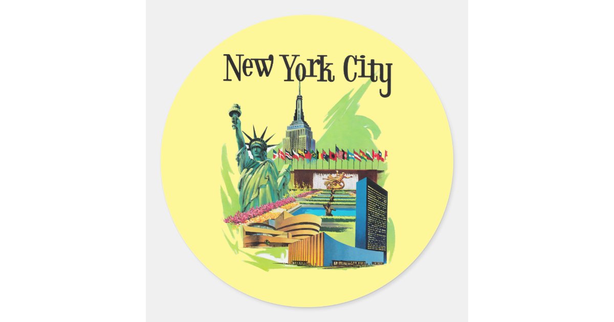 Vintage New york City statue of liberty Travel art Classic Round ...