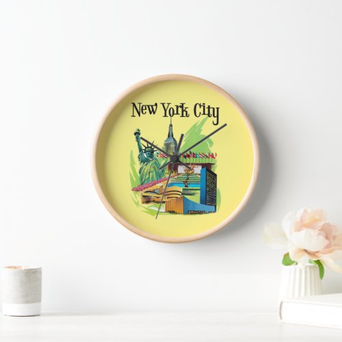 Vintage New York City statue of liberty Travel art Clock