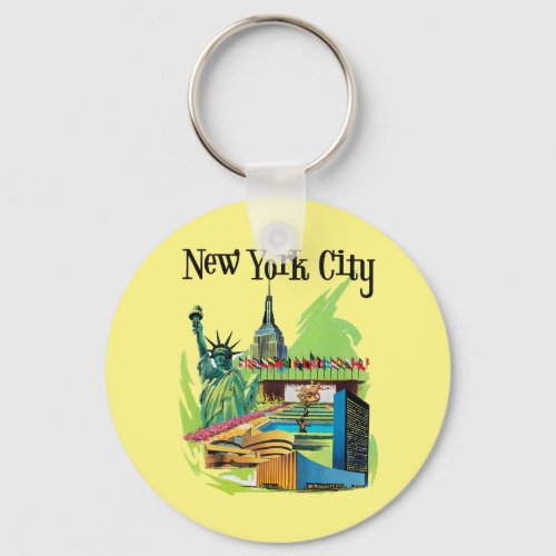 Vintage New york City statue of liberty Travel art Keychain