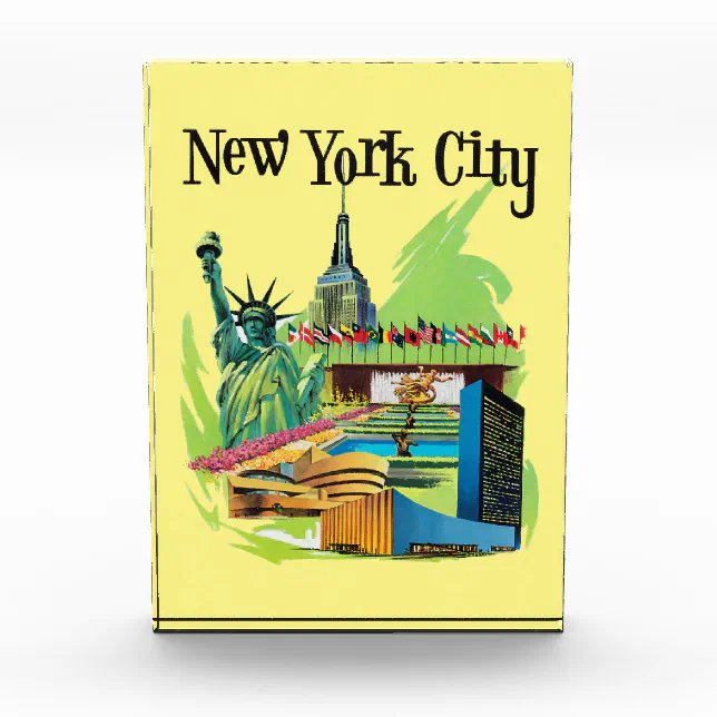 Vintage New York City statue of liberty Travel art Photo Block | Zazzle
