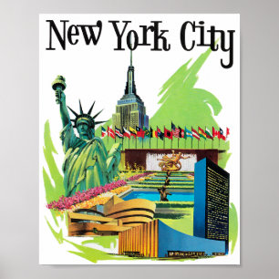 Vintage New york City statue of liberty Travel art Poster