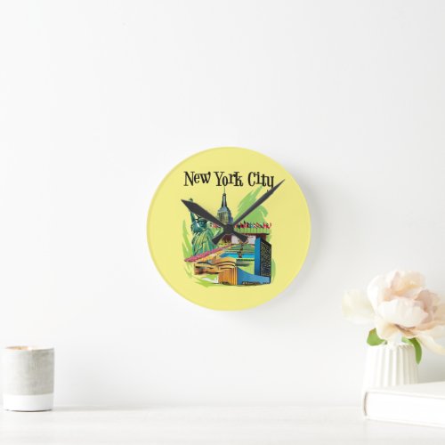 Vintage New York City statue of liberty Travel art Round Clock