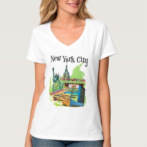 Vintage New york City statue of liberty Travel art T_Shirt
