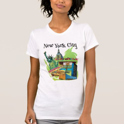 Vintage New york City statue of liberty Travel art T_Shirt