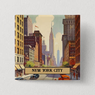Vintage New York City Street Scene Custom Text Button