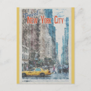 Vintage New York City Street Taxi Travel Postcard