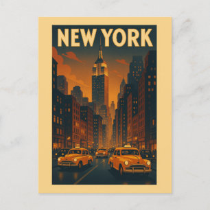 Vintage New York City Street Taxi Travel Postcard