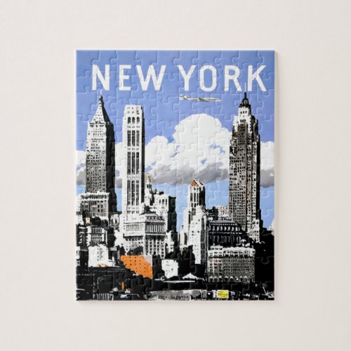 Vintage New York City Travel Illustration Jigsaw Puzzle