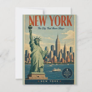 Vintage New York City Travel Poster with Statue of Note Card