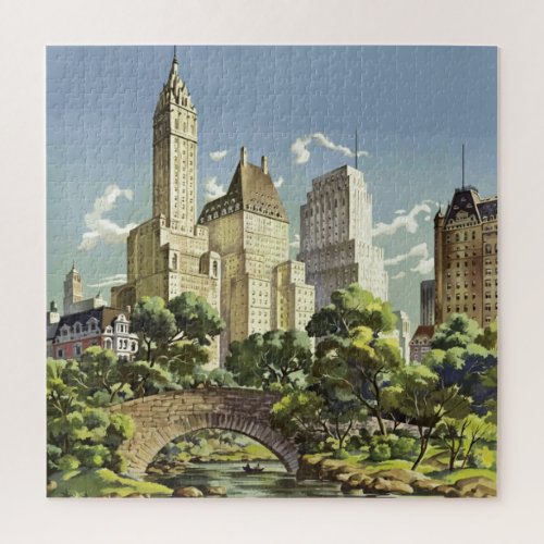 Vintage New York City Travel Scenic Illustration Jigsaw Puzzle