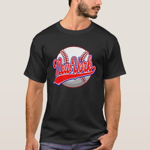 Vintage New York Cityscape Baseball  Player and Fa T_Shirt