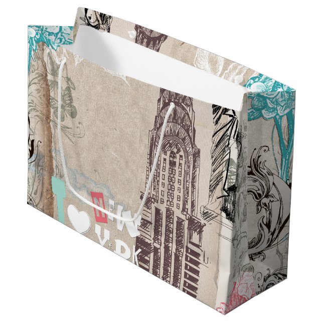 Vintage New York Design Large Gift Bag (Front Angled)