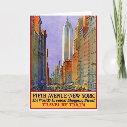 Vintage New York Fifth Avenue Travel by Train Card