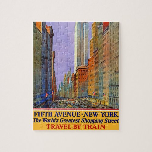 Vintage New York Fifth Avenue Travel by Train Jigsaw Puzzle
