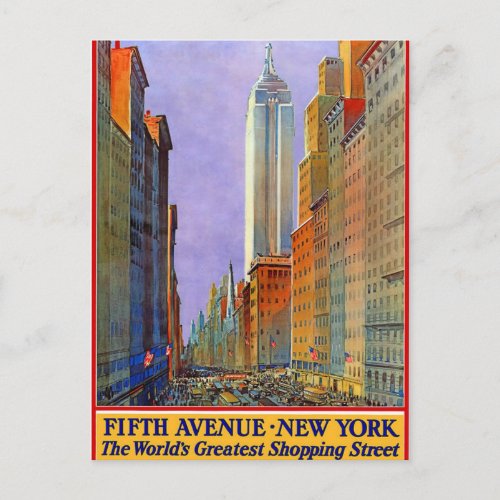 Vintage New York Fifth Avenue Travel by Train Postcard