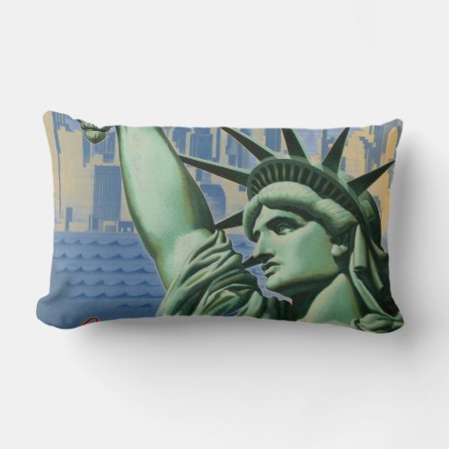 Vintage New York Invites You Travel Advertisement Lumbar Pillow