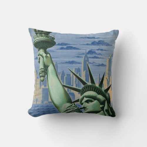Vintage New York Invites You Travel Advertisement Throw Pillow