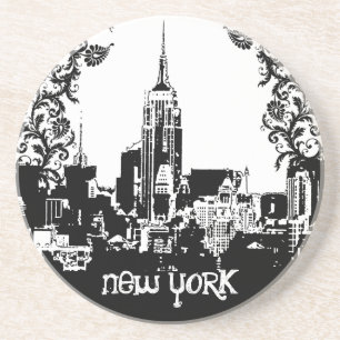 Vintage New York New York Skyline Damask  Coaster