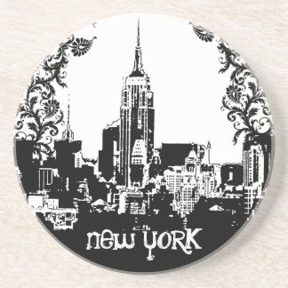 Vintage New York New York Skyline Damask Coaster