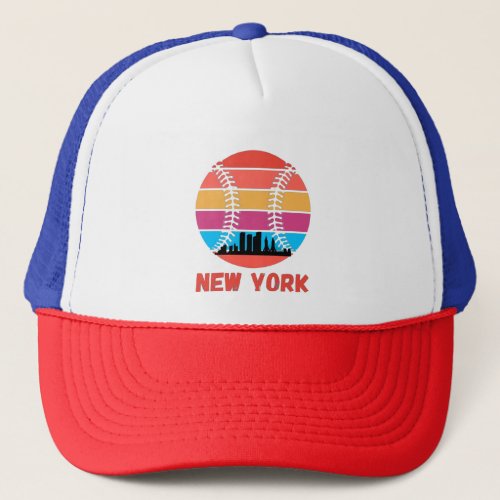 Vintage New York NY City Skyline Baseball T_Shirt Trucker Hat