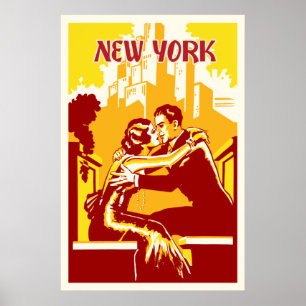 Vintage New York Poster - Warm Colors
