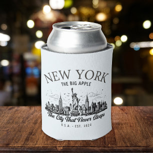 Vintage New York   Retro NYC Skyline Can Cooler