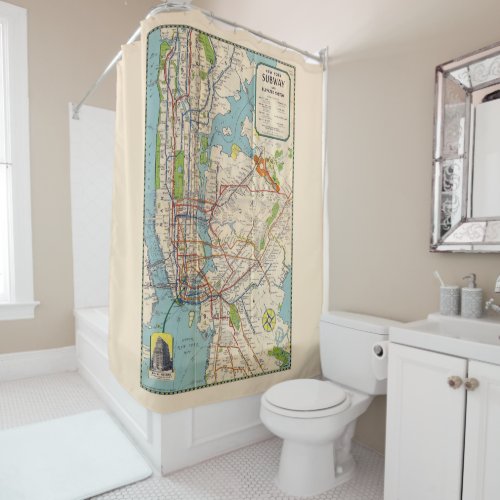 Vintage New York Subway Map Shower Curtain