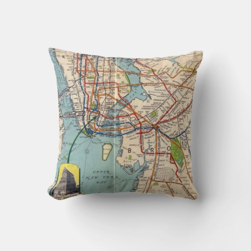 Vintage New York Subway Map Throw Pillow