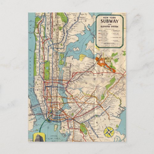 Vintage New York Subway Map Travel Postcard