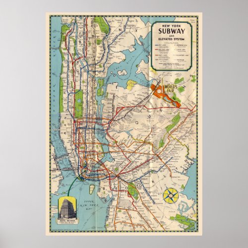 Vintage New York Subway Map Travel Poster