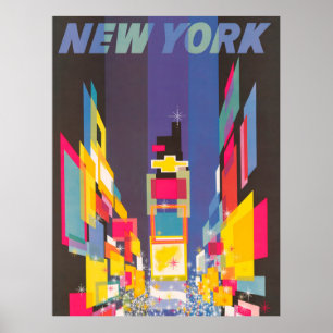 Vintage New York Time Square Illustration Travel Poster